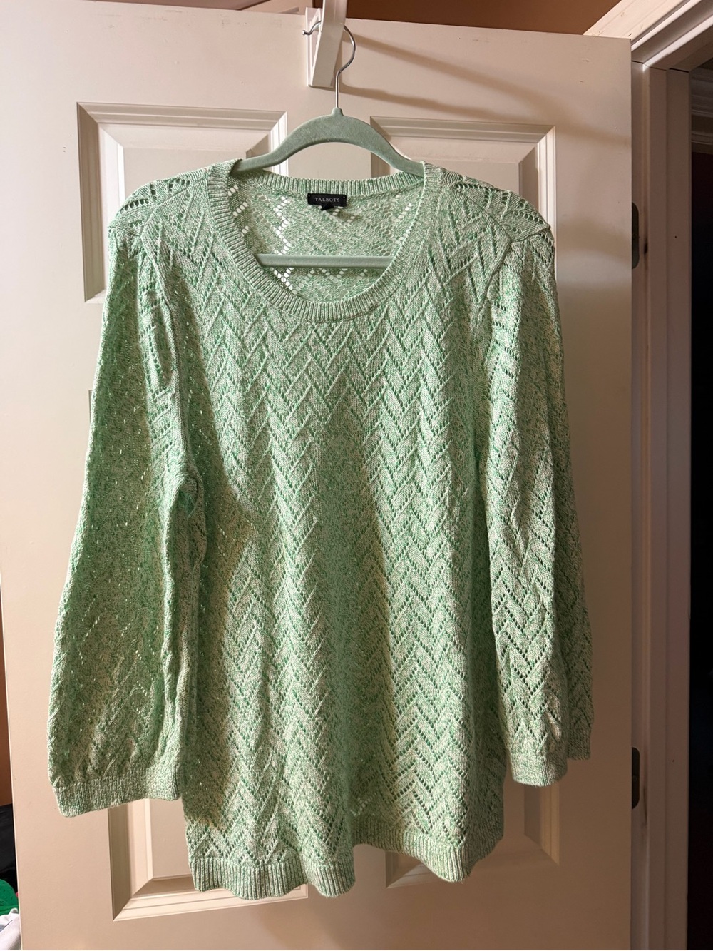 Talbots Light Mint Chevron Knit Crewneck Sweater